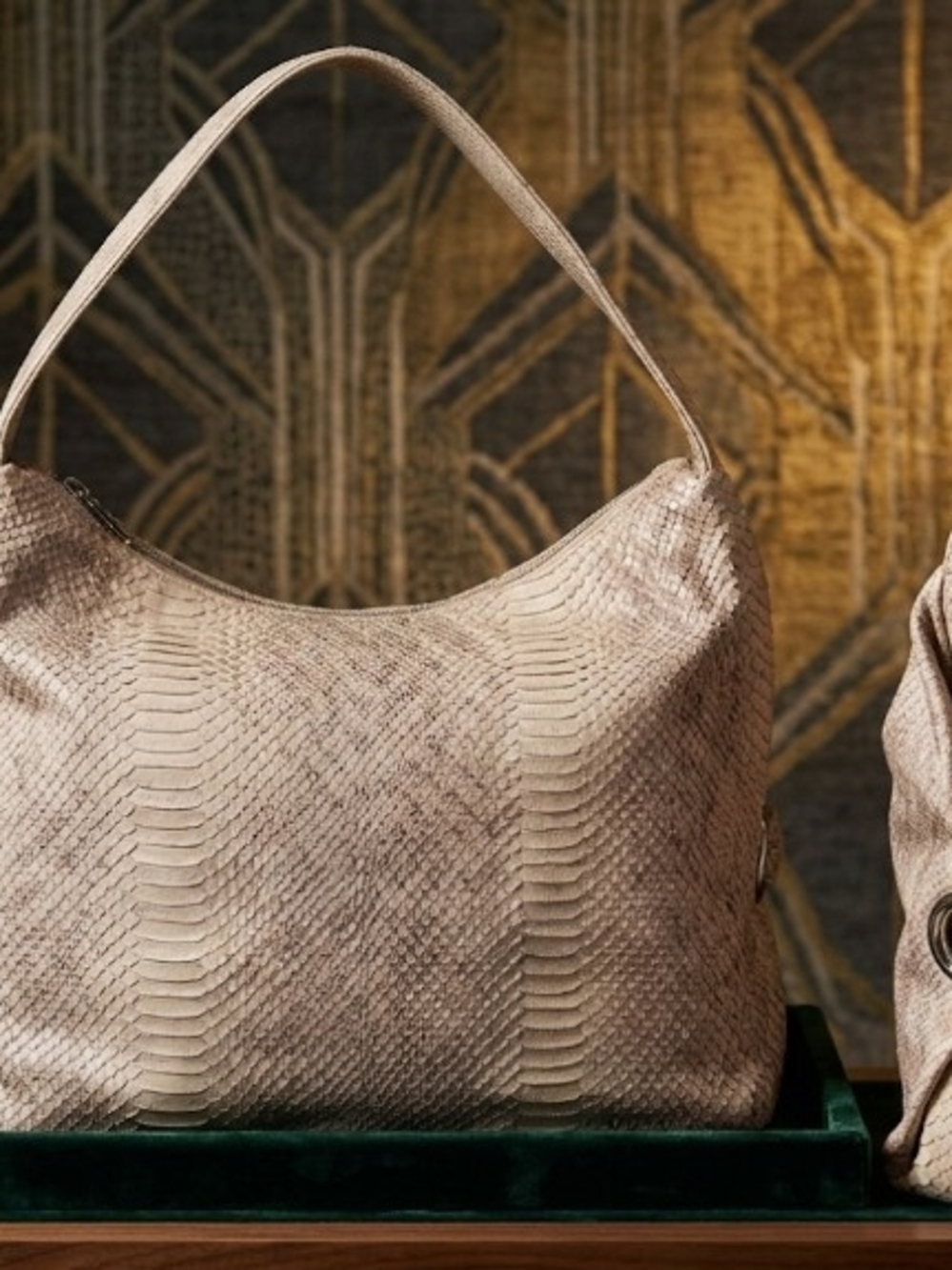FURLA Elisabeth Taupe Snakeskin/Python -Embossed Hobo Shoulder Bag